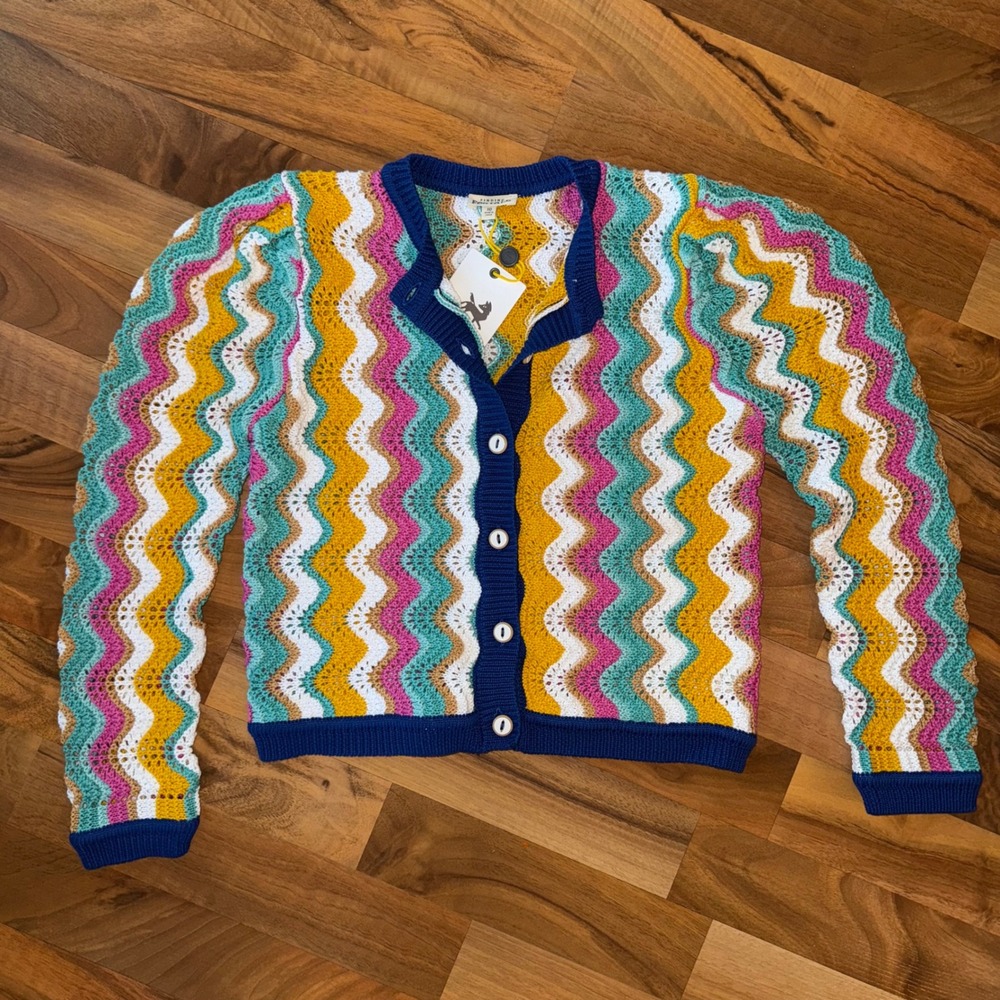 Finding Foxtale Kids Cardigan Size 10 Colorful‎ Zigzag Crochet Knit retro layer